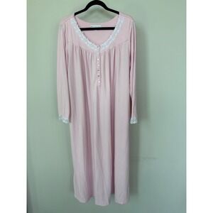 Eileen‎ West Pink Lace Trim Long Sleeve Nightgown Knit Ballet Gown Large